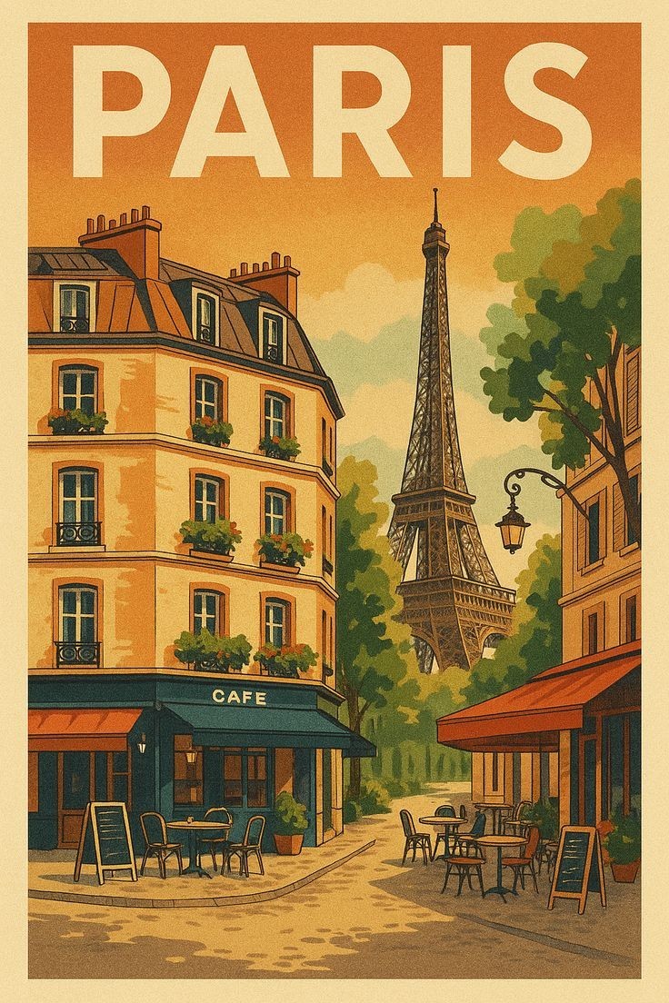 Vintage Style Paris France View City Cool Repro Print Poster