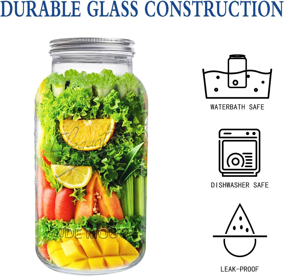 128 Oz Mason Jars Extra Wide Mouth 2 Pack, 1 Gallon Glass Large Jars with Airtig