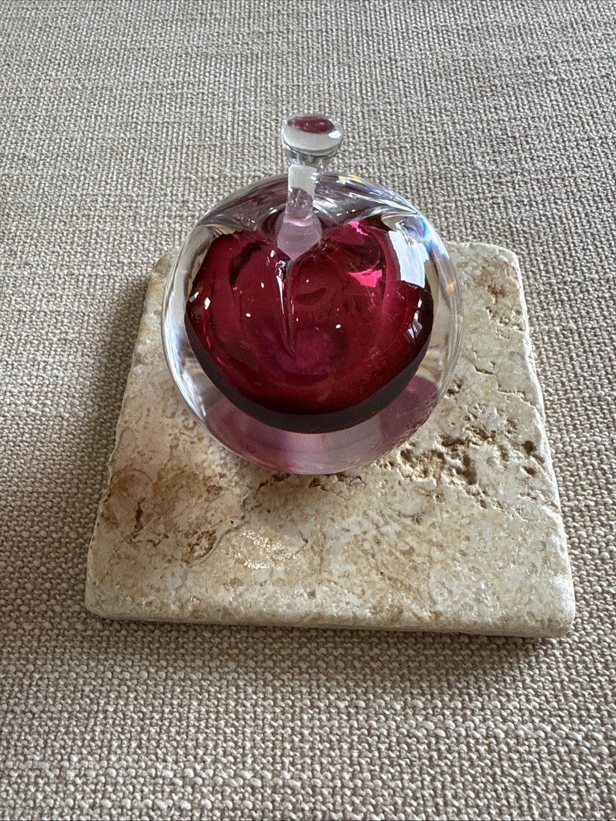 Kosta Lindstrand Apple Shape Perfume Bottle Paperweight Red Ruby & Clear 96357