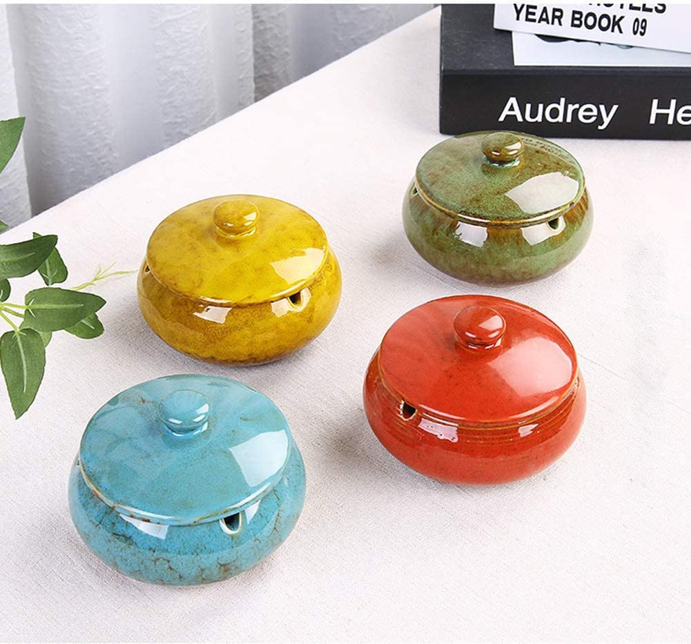 Ceramic Ashtray with Lids, Windproof, Cigarette Ashtray for Indoor or Outdoor Us