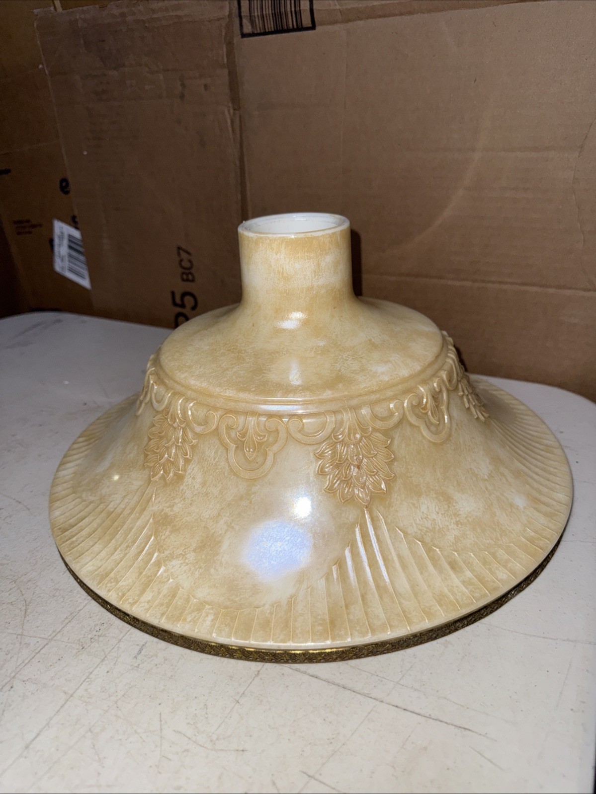 Vintage 14 3/8″ Antique Style Embossed Torchiere Floor Lamp Shade.