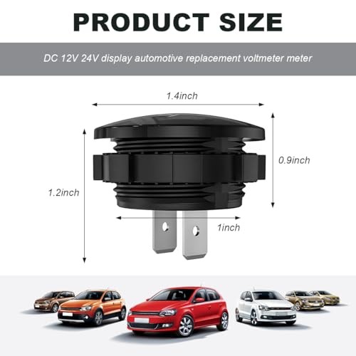 DC 12V 24 V Voltmeter Gauge, Car LED Digital Display Round Panel Voltage Red