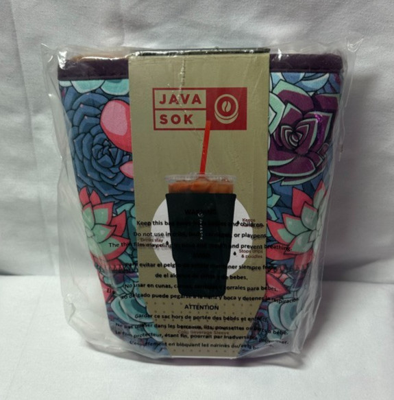 JavaSok Large Cold Cup Sleeve Succulents Iced Coffee Cup Insulating NEW 30-32oz