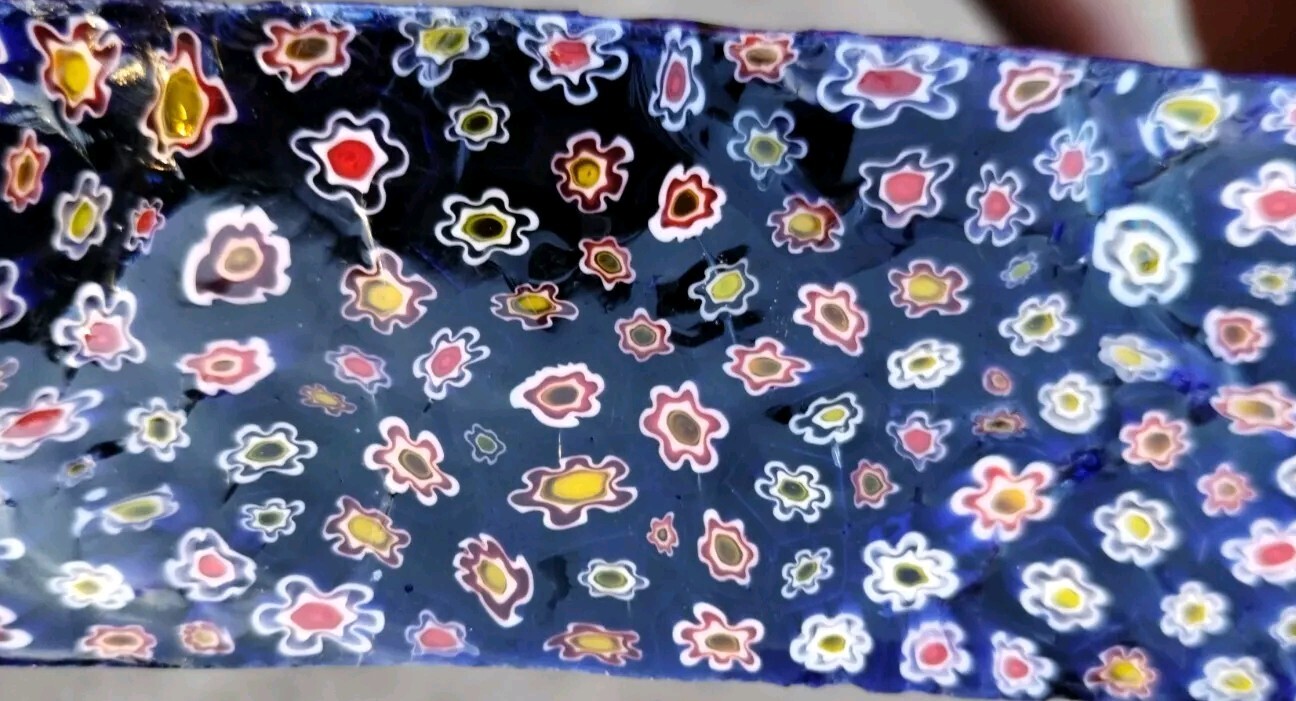 Blue Multicolored Millefiori Glass Block Flower Rough 4.2″ x 4.5″ x 1.2″ 2.3#