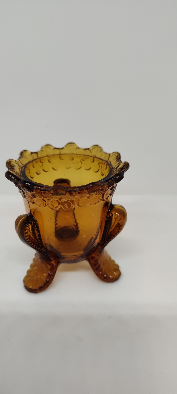 DEGENHART Vintage Forget Me Not Amber Glass Toothpick/Match/Hair Pin Holder