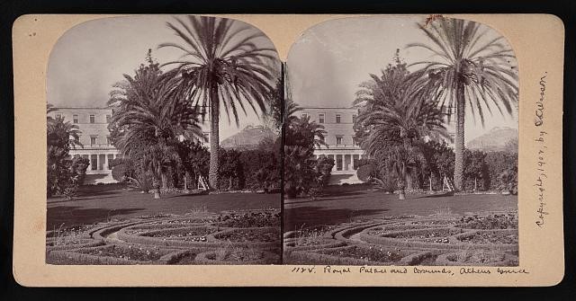 Photo:Athens Greece Royal Palace Grounds 1902 Palms Stereograph