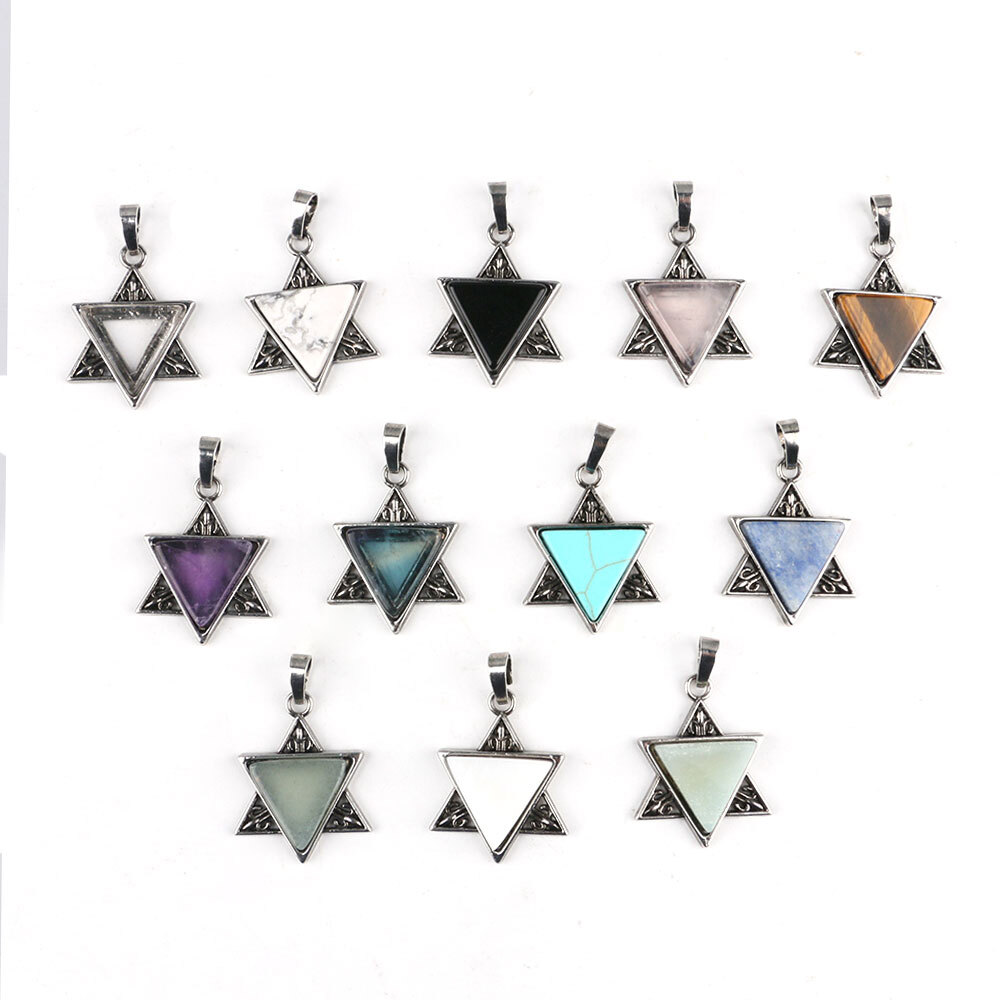 Chakra Crystal Pentagram Star Triangle Bead Pendants Magic Reiki Healing Amulet