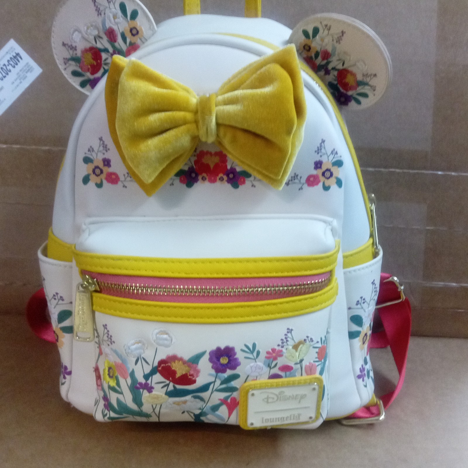 Loungefly Disney Minnie Mouse Floral Mini Backpack Faux Leather Zip Bow White