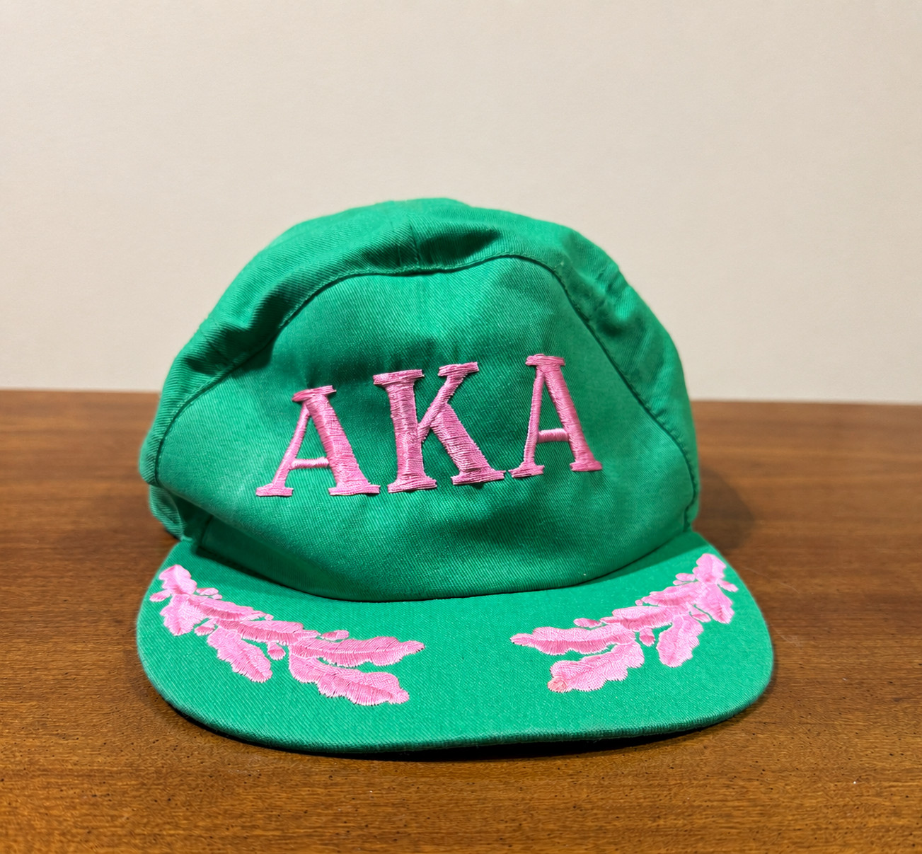 Vintage Alpha Kappa Alpha AKA Green Pink Embroidered 5 Panel Hat Cap 90s 80s