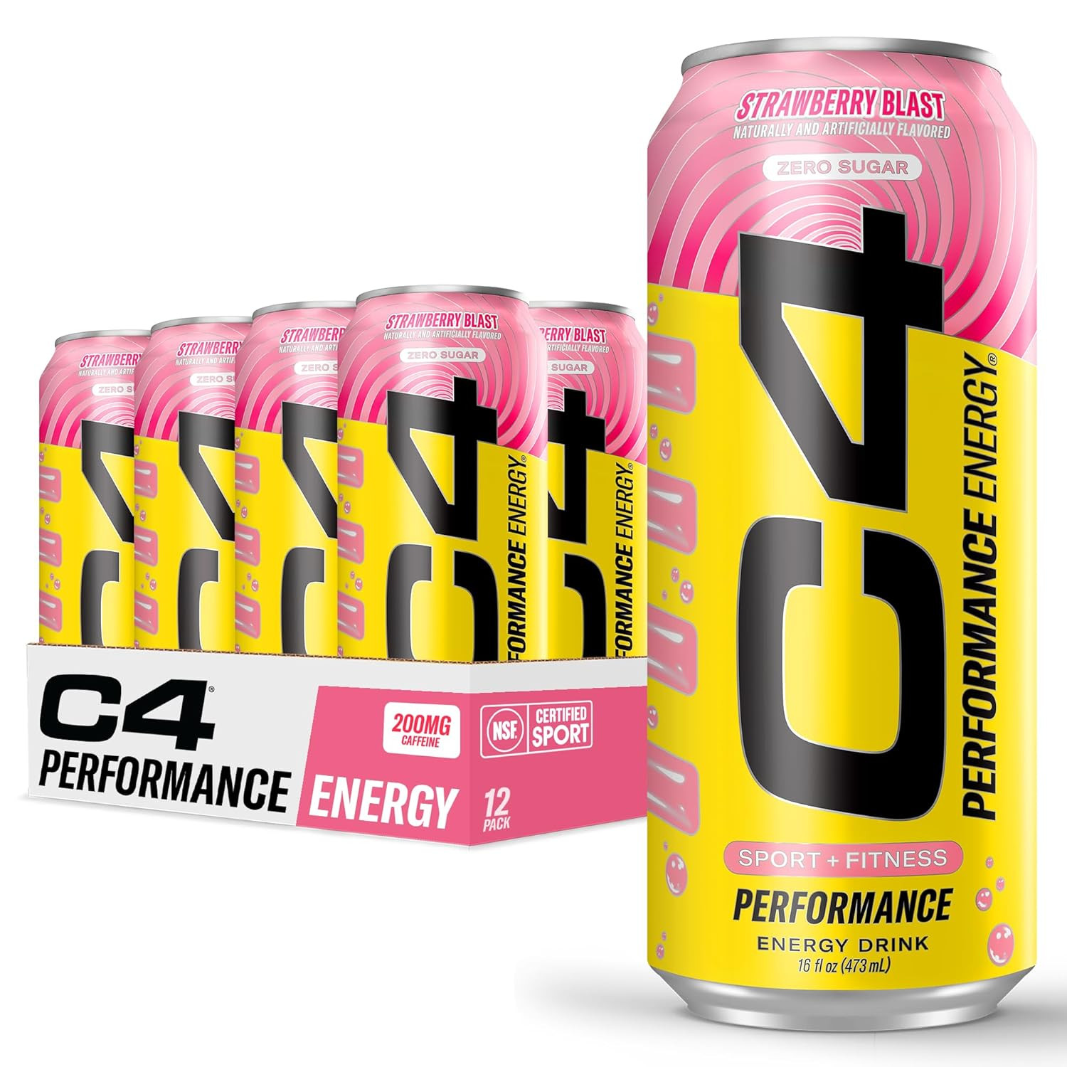 C4 Performance Energy Drink | STARBURST Strawberry | Zero Sugar Carbonated Prew