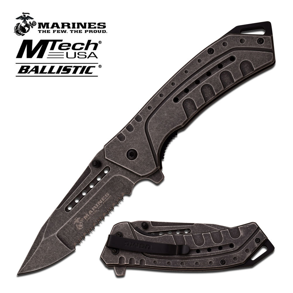 USMC SPRING ASSISTED TACTICAL POCKET KNIFE STONEWASH FINISH HEAVY DUTY 1044SW