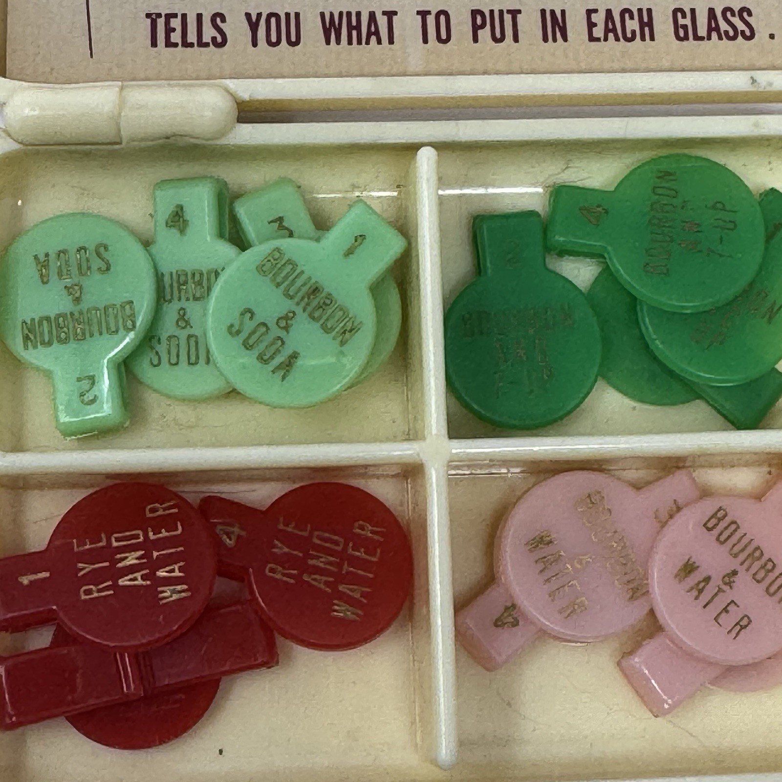 Vintage 50s 60s “What’s Yours?” Cocktail Drink Markers Barware Clips In Box MCM