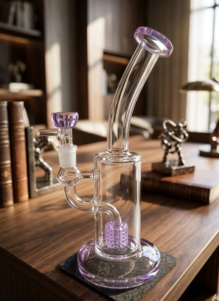 10″ Purple Glass Water Pipe Recycler Bong 14mm Bowl Thick Smoking Pipes Hookah