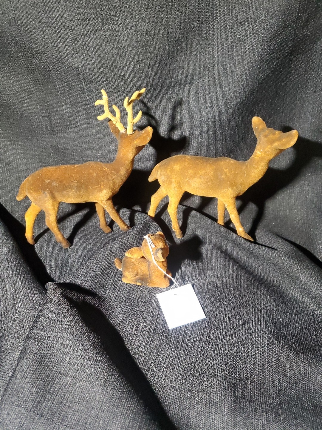 Flocked Doe, Buck and Fawn Figures Brown – Set of 3