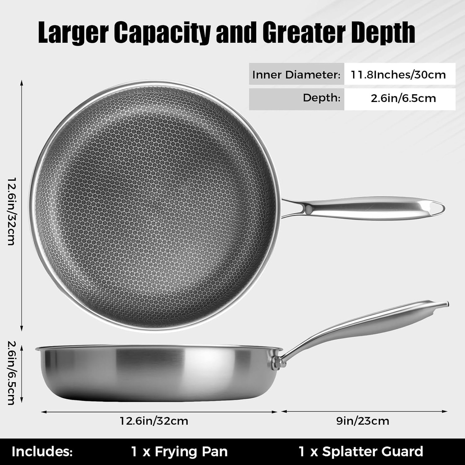 12 Inch Stainless Steel Nonstick Frying Pan with Honeycomb Surface, Induction