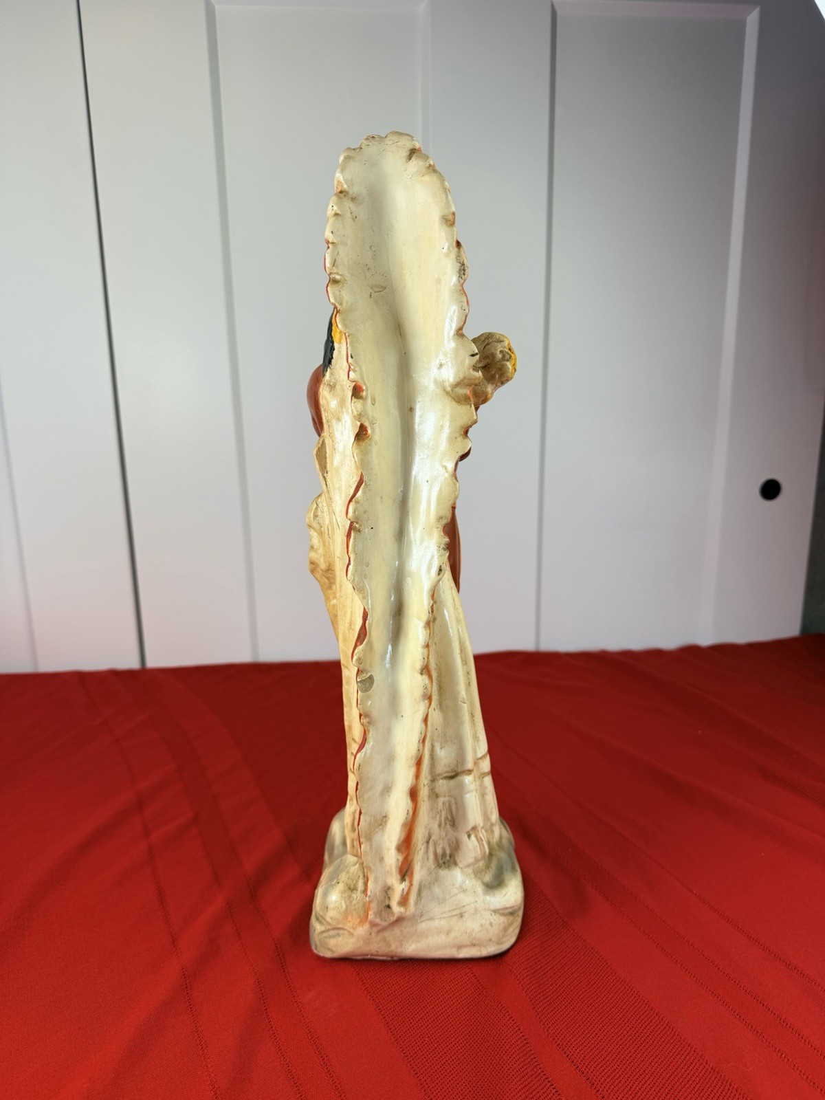 Vtg 17.5” Chalkware Native American Indian Chief Statue Cigar Store Figure Large