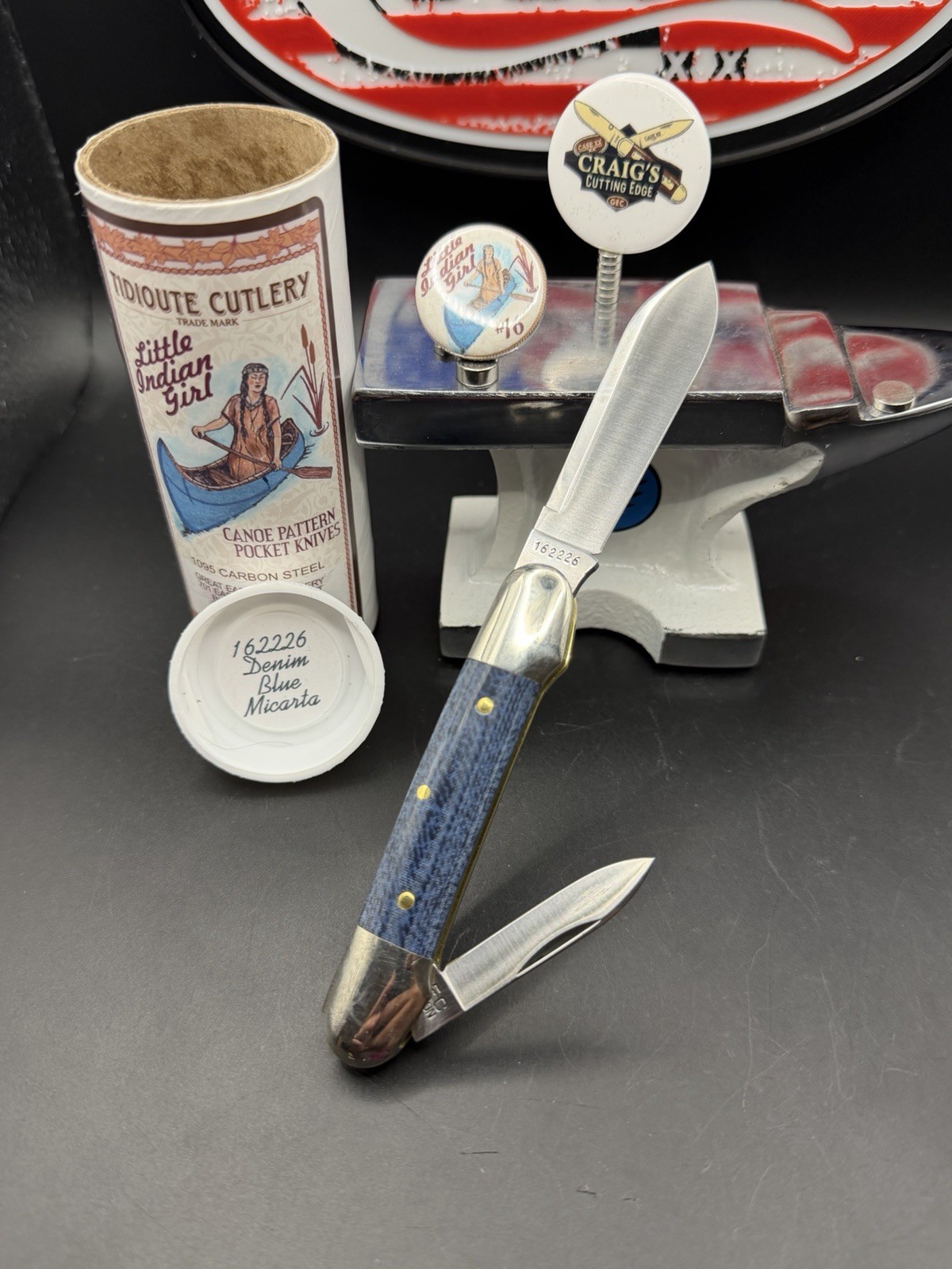 GEC TIDIOUTE ** DENIM BLUE MICARTA LITTLE INDIAN GIRL CANOE KNIFE KNIVES