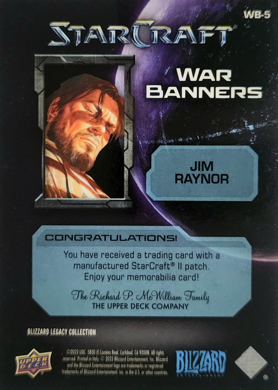 2023 Upper Deck Blizzard Legacy: War Banners-Jim Raynor-Terran (WB-5)