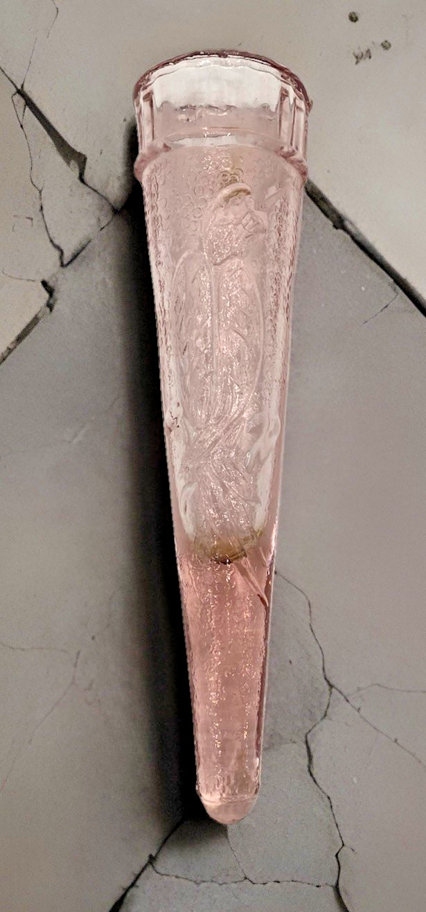 Dugan Pink Glass Wall Pocket Vase Woodpecker Flicker Cone Embossed Bird Motif