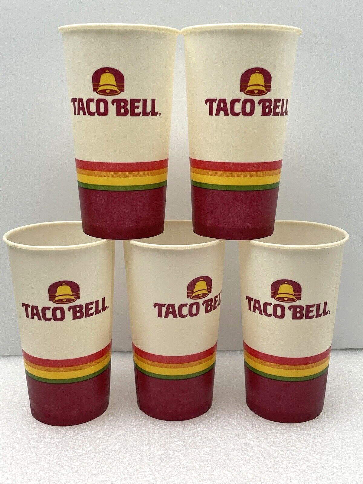 NEW 1980’s TACO BELL 20oz WAX PAPER CUP LOT OF 5 FAST FOOD LOGO LILLY PEPSI