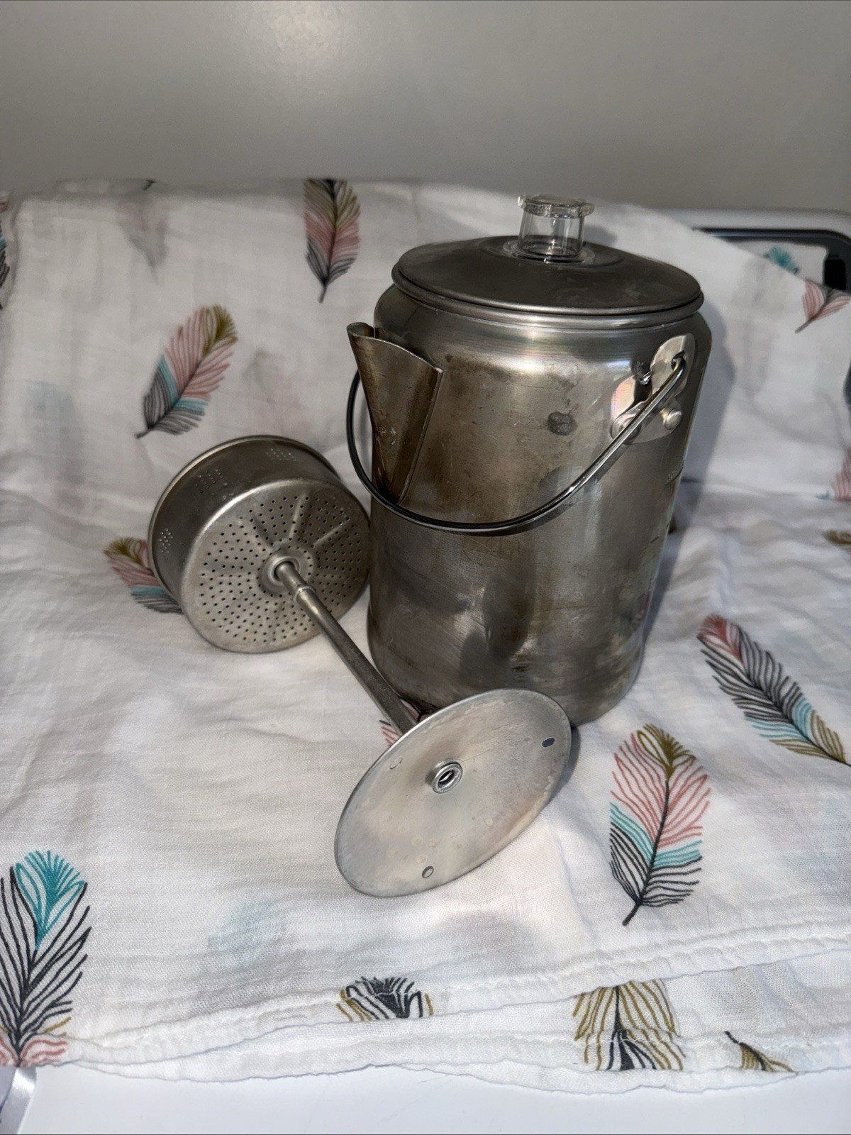 Nine cup Stainless Steel Coffee Percolator Stove Top Camping / Home Use Vintage