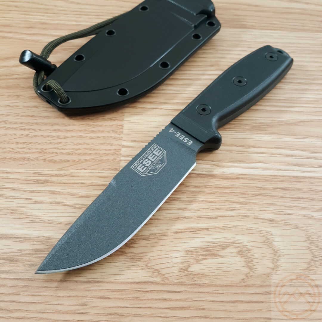 ESEE Model 4 Fixed Knife 4.5″ 1095HC Steel Full Tang Blade Black Micarta Handle