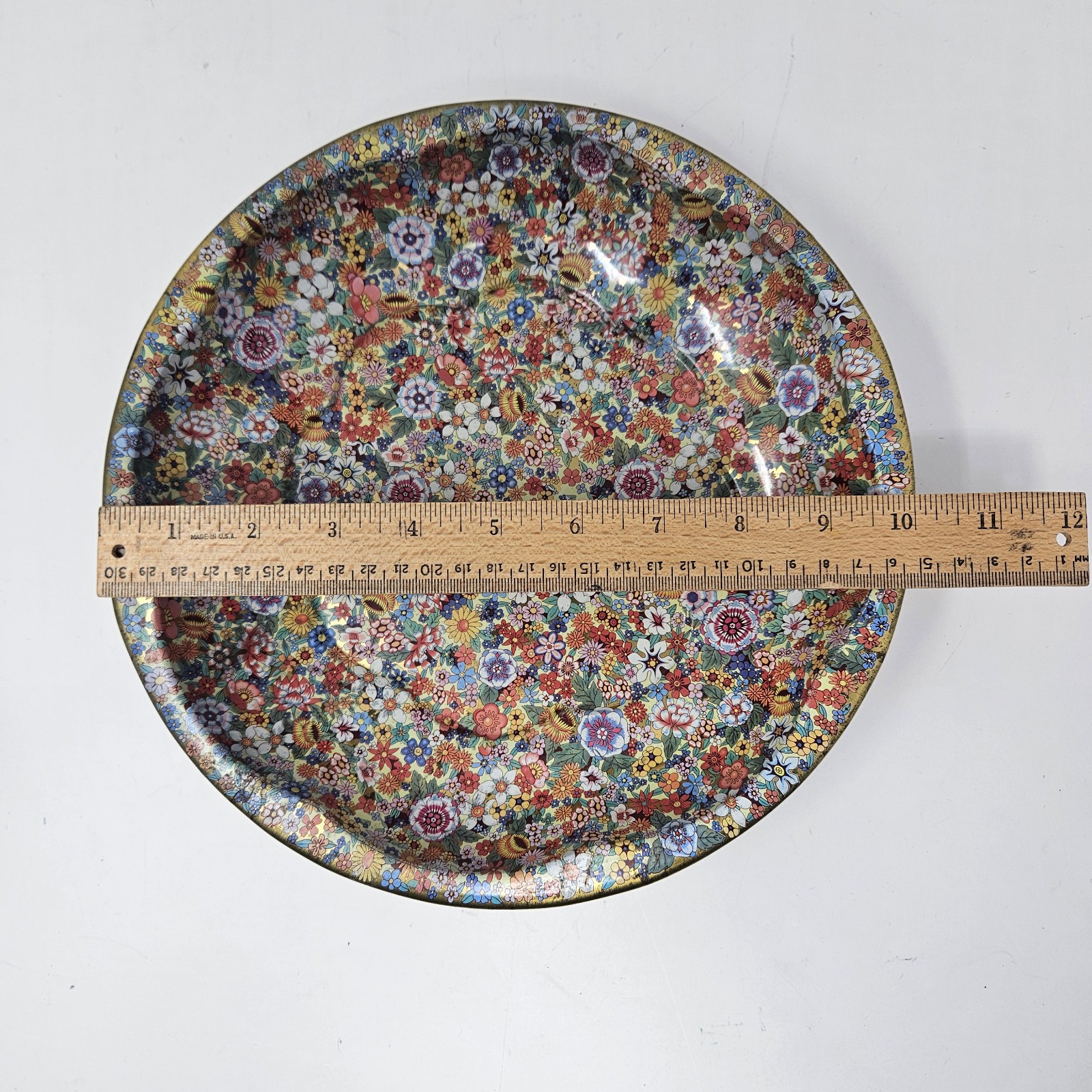 Vintage 1971 Daher Decorated Ware Floral Tin Round Tray Made in England # 951942
