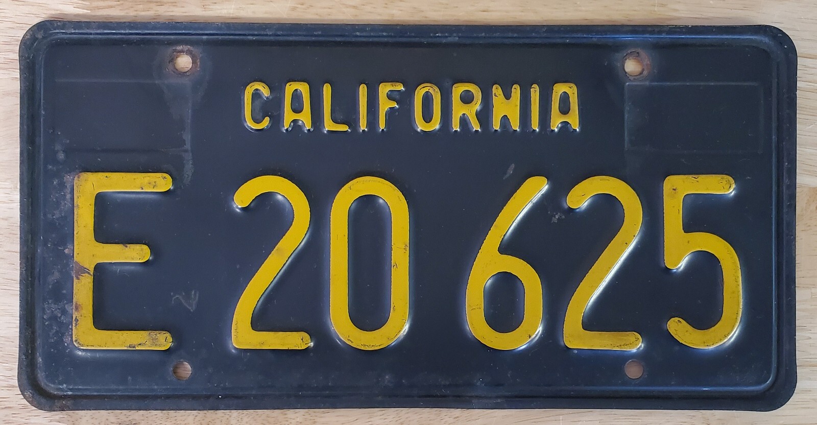 1963-69 CALIFORNIA CA LICENSE PLATE TAG # “E 20 625”; Rustic, Vintage; See Pics