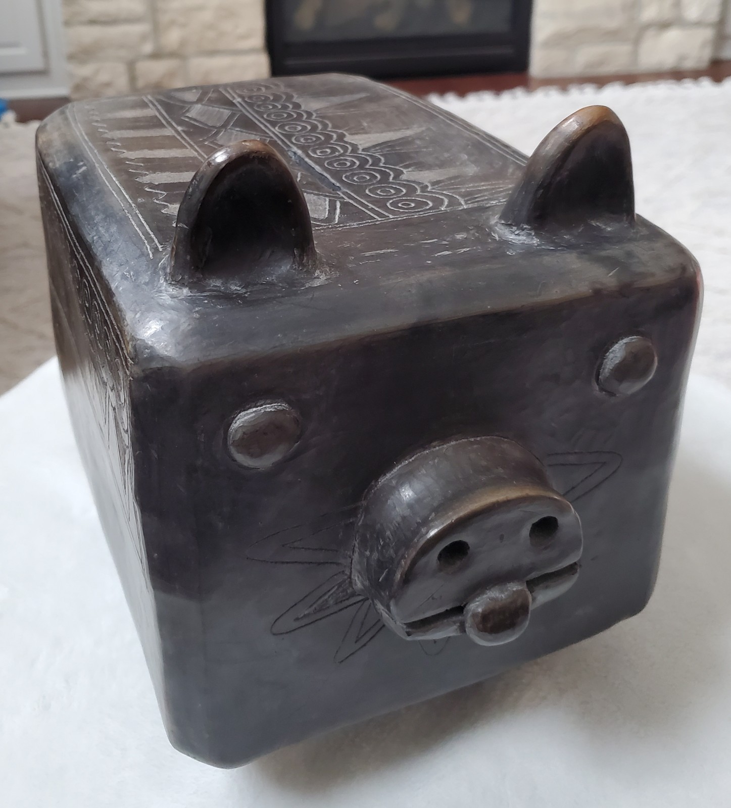 Vtg Early 20th Century Clay Hand Crafted Piggy Coin Bank Statue Unknown Origin