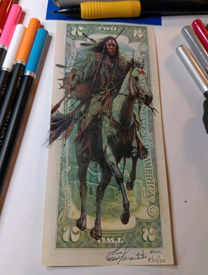 Original art Drawing by J&M Tarantula Real money as Crazy Horse only 100 made