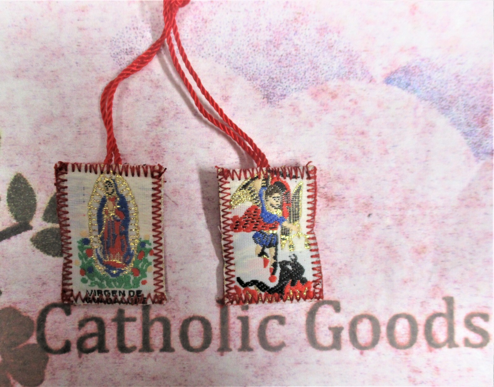 1 3/8″ x 7/8″ Red Saint Michael + Our Lady of Guadalupe Scapular