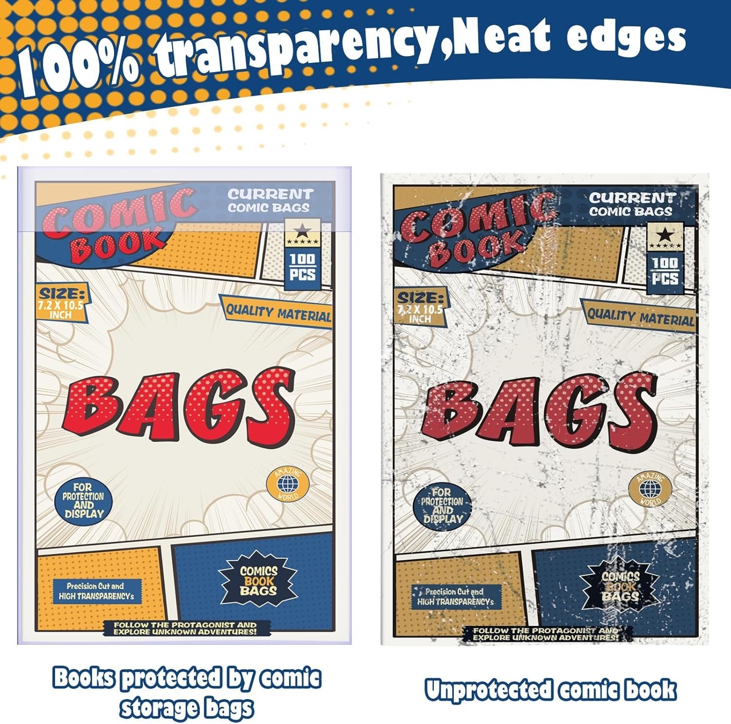 Reusable Comic Book Sleeves – 100 Pack of Acid-Free Clear Bags 7.2 x 10.5 Inches