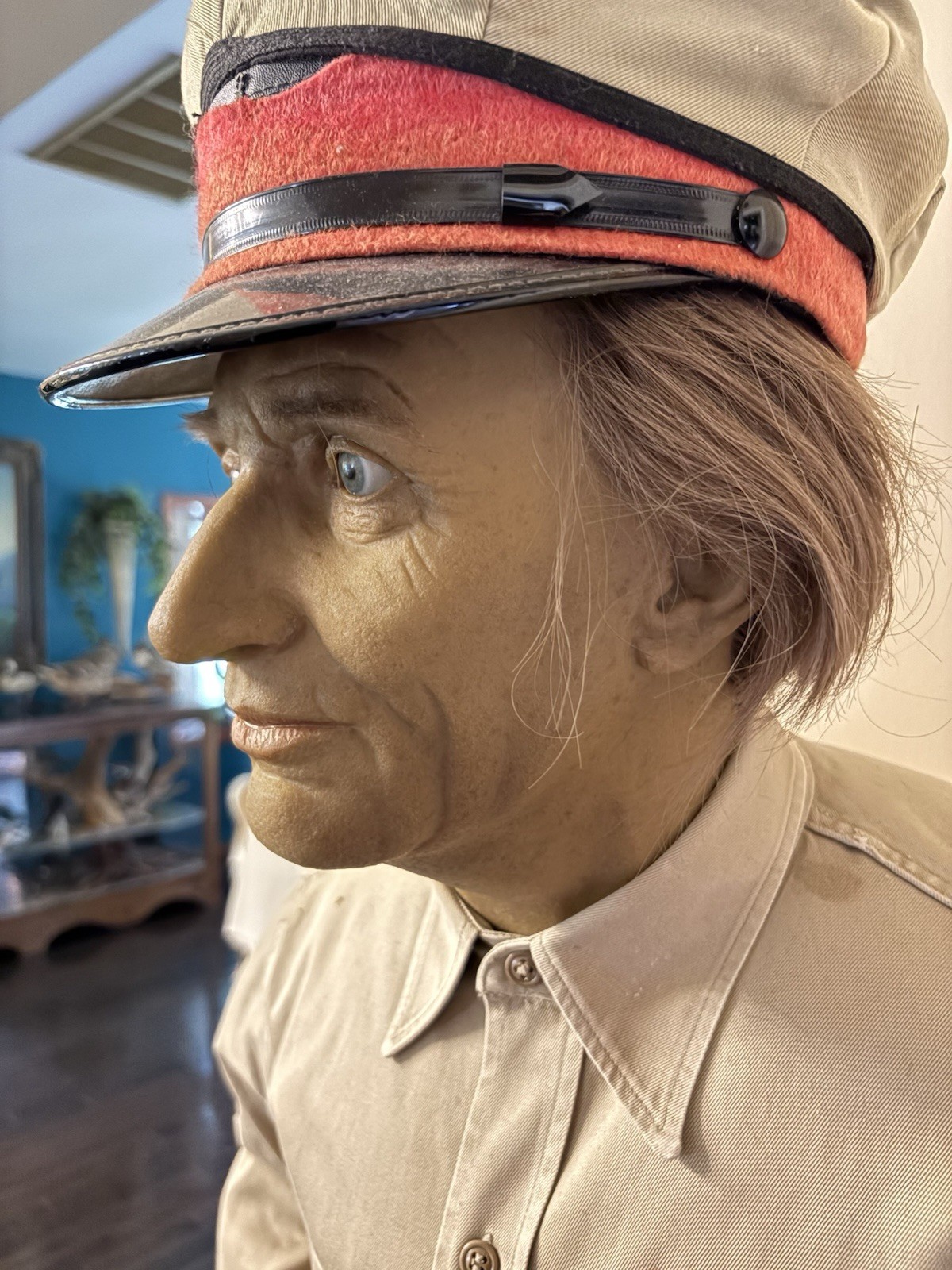 Life-Size Uniformed Wax Museum Attendant w/ Cap Belt Patch