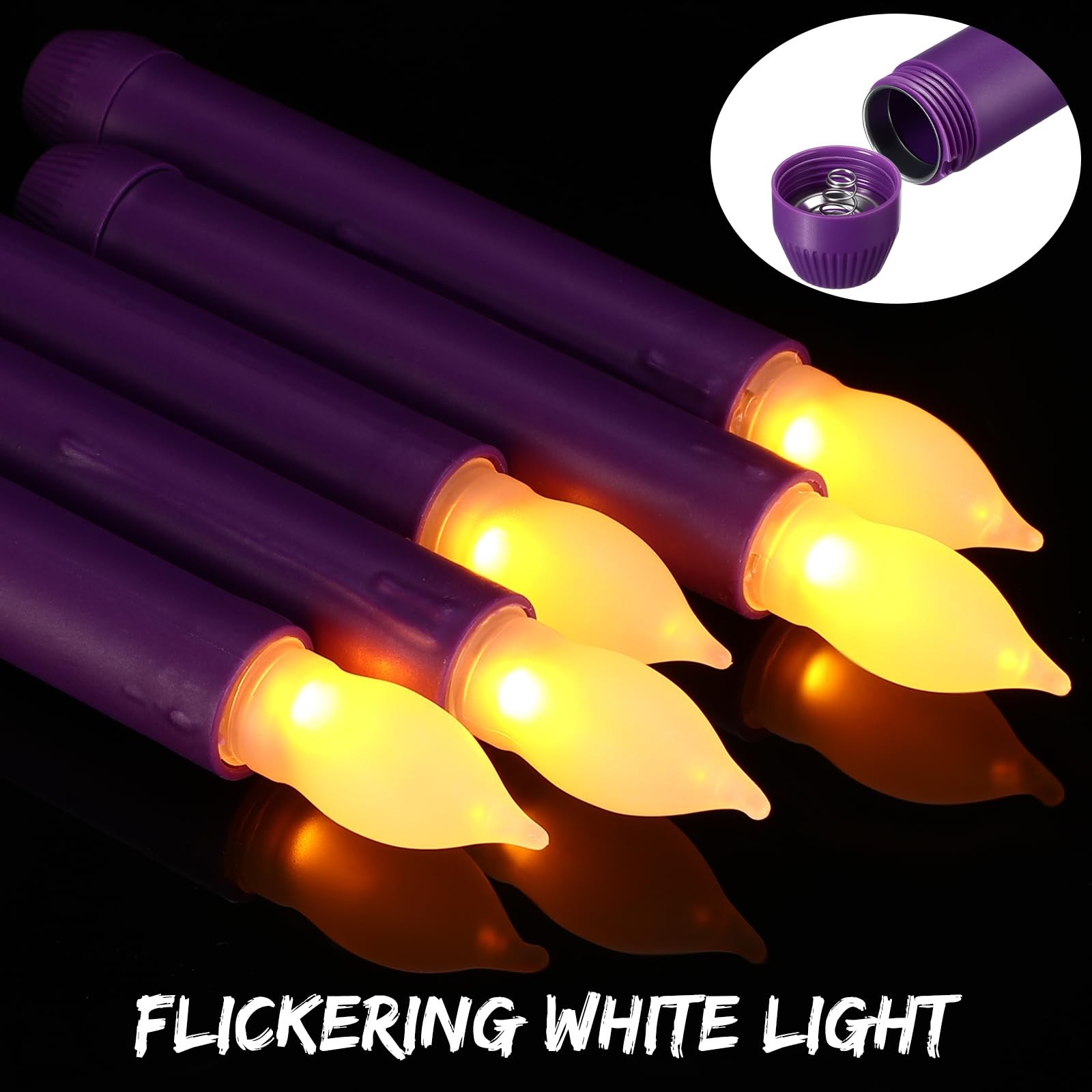 Macarrie 60 Pcs Flameless LED Taper Candles Battery Operated Flickering Purple