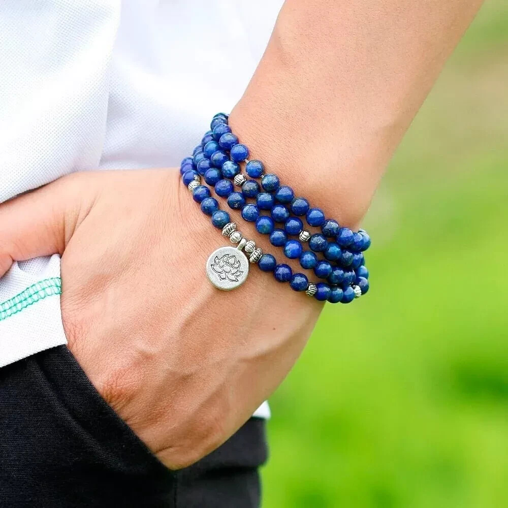 Unique 108 Mala Beads 8mm Lapis Lazuli Tibet Buddhist Prayer Healing Necklace