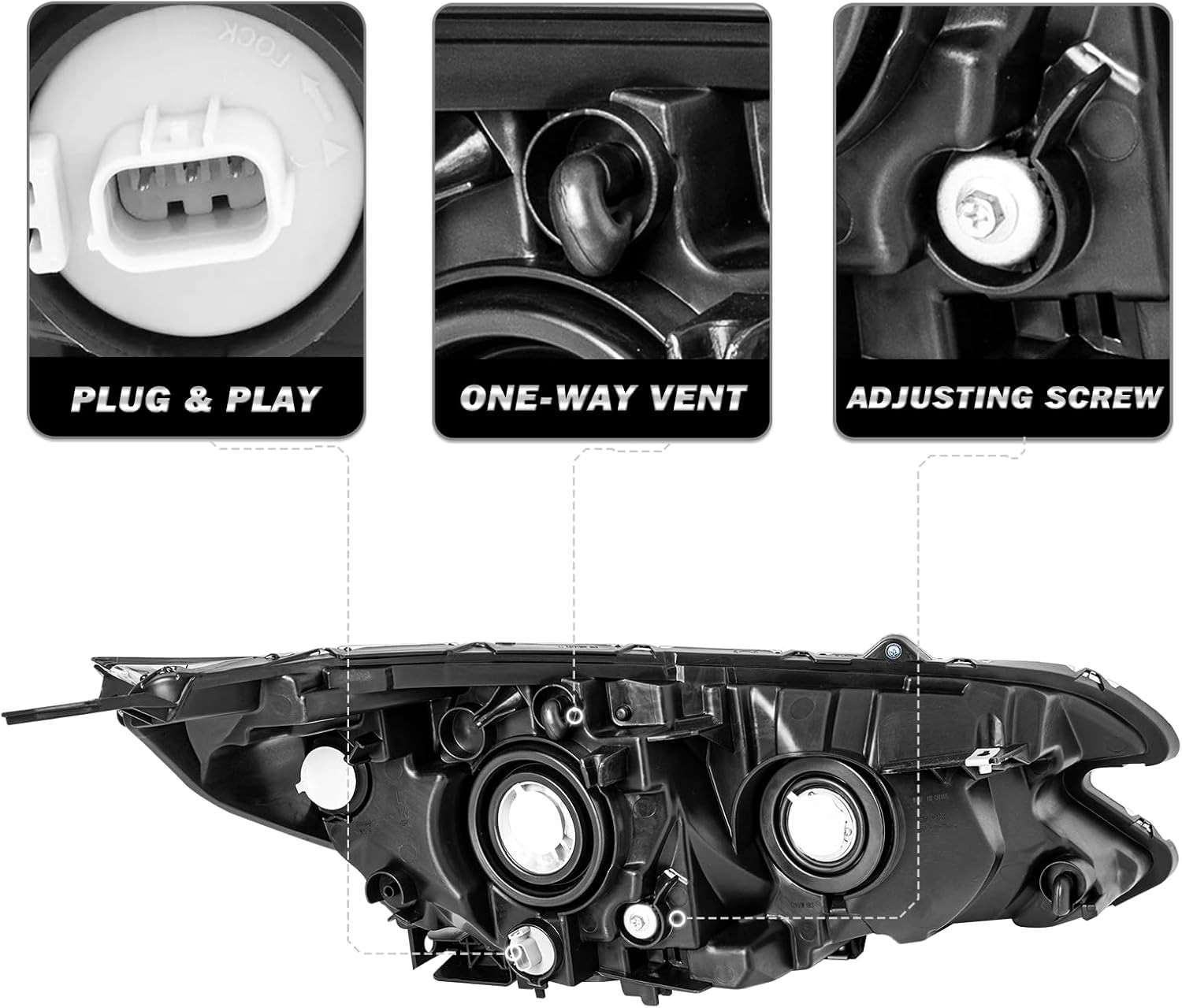 -For 2015 2016 Honda CRV [Halogen Type W/Led DRL] Headlight Assembly | Black Amb