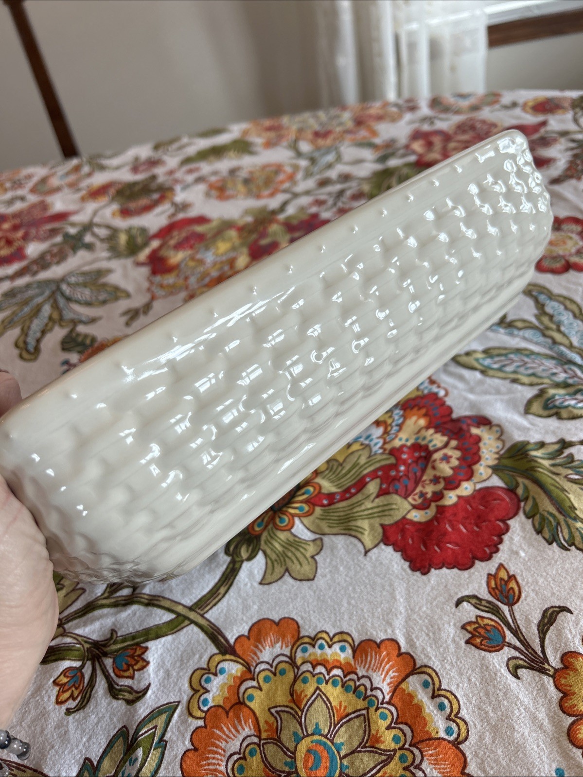 Rare Longaberger Woven Traditions Dish Rectangular Baker 12.5″ x 6.5″ Ivory