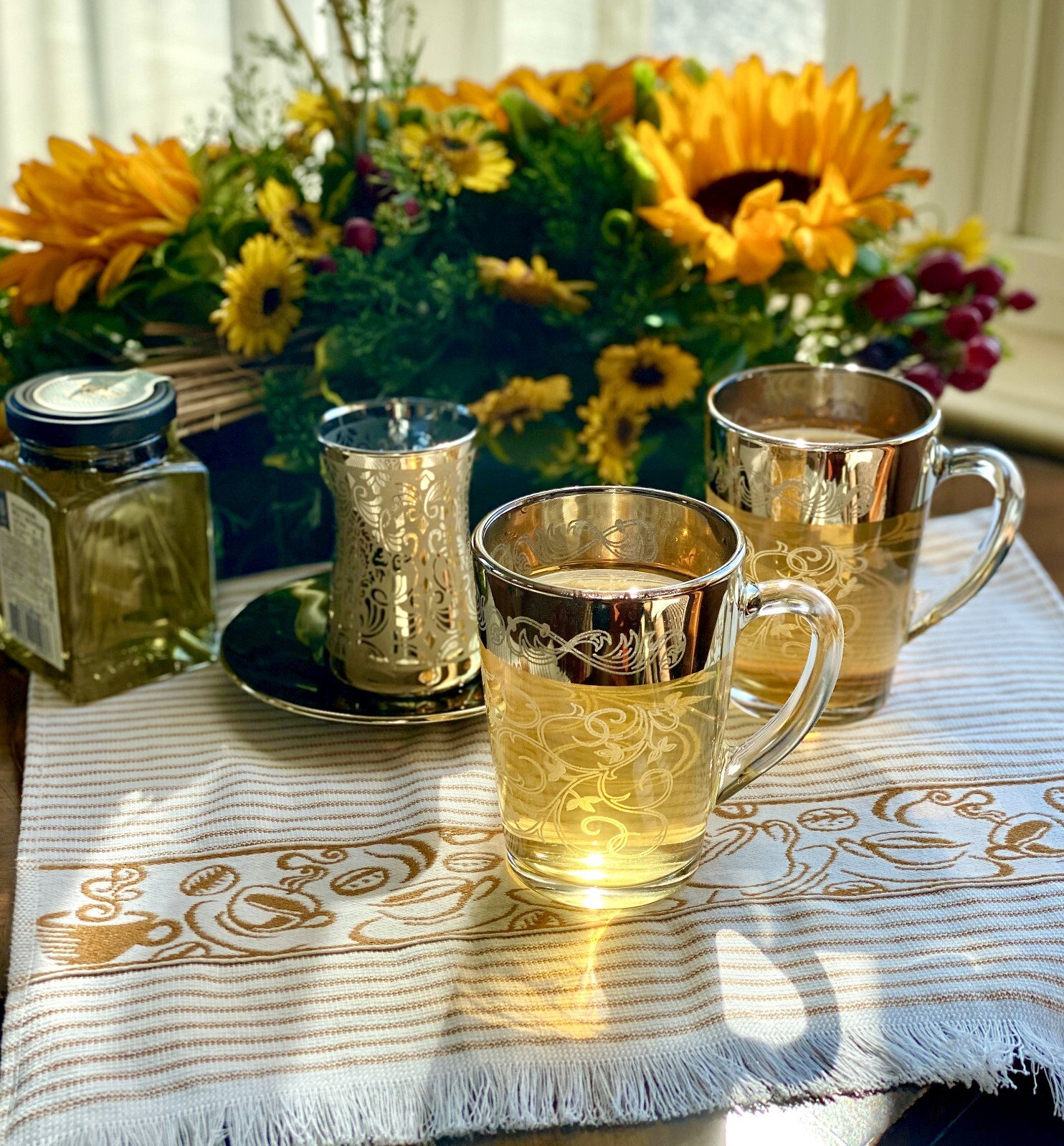 Inspiration Glass Mug Set Tea Coffee Cup Teacup Set Gold Mugs 2 x 10 oz Cups