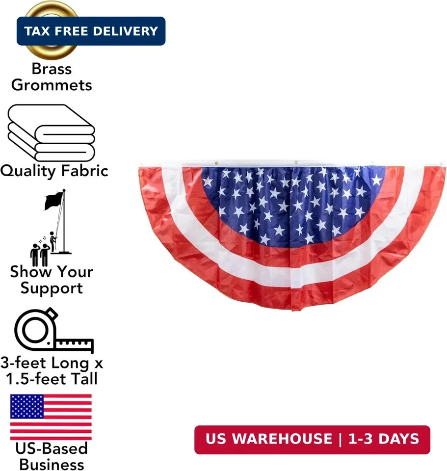 6PK Patriotic American Flag Bunting Half Fan July 4th Porch Banner Decor Set!