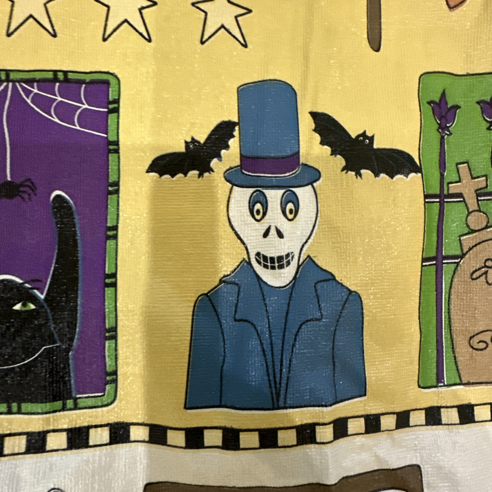 Vintage 80s/90s Halloween Vinyl Tablecloth 59” X 100” Ghosts Pumpkins Cat Owl