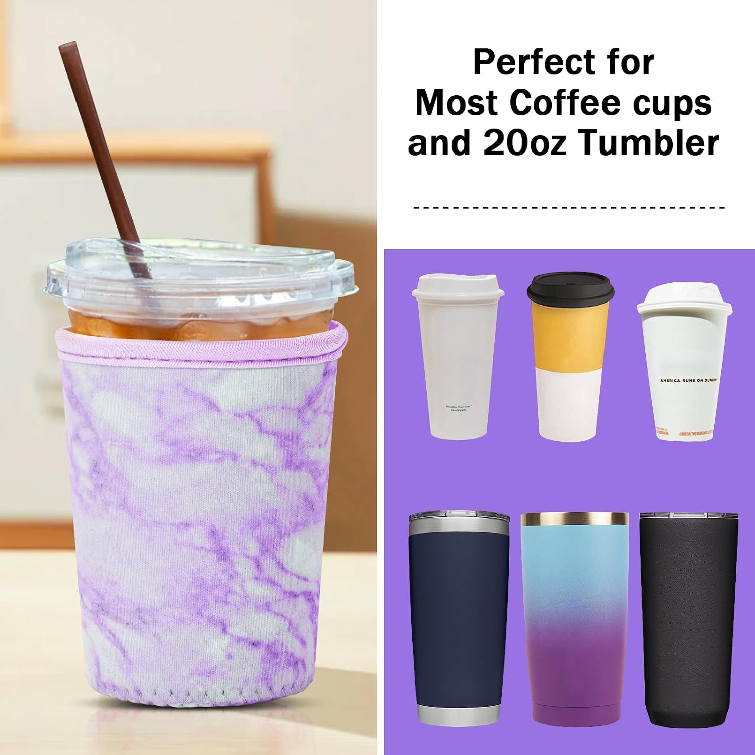 3 Pack Iced Coffee Sleeve with Handle Insulator Sleeves for Cold Drinks Bever…