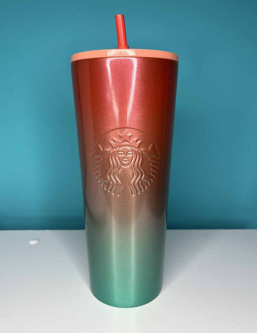 Starbucks Red Green Ombre Gradient Stainless Steel Cold Cup Tumbler 24 oz