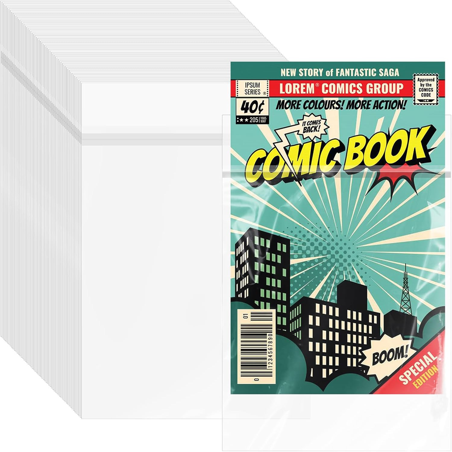 100 Pack Resealable Current Size Comic Book Bags, Crystal Clear Self Seal