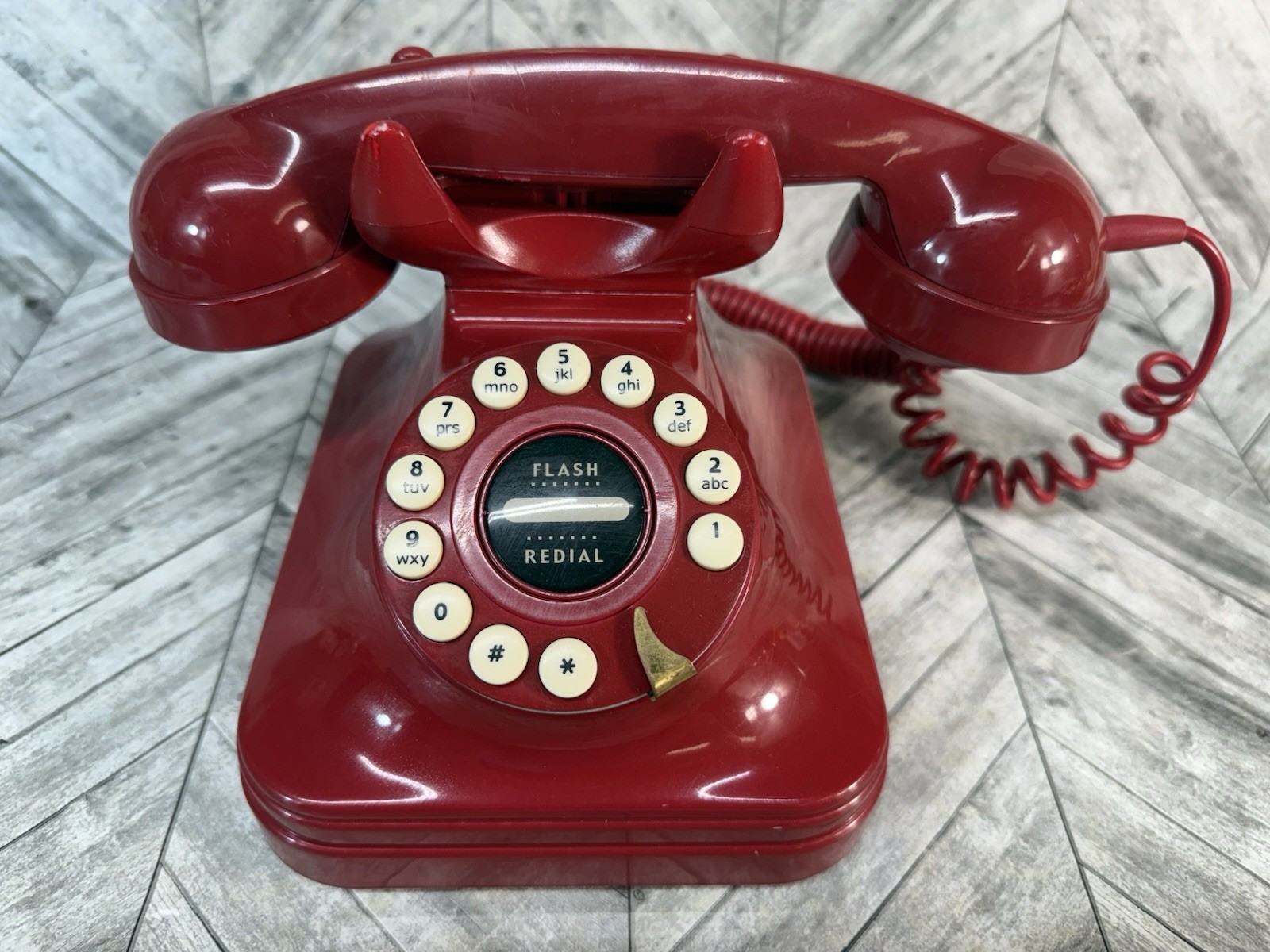 Grand Phone Rotary Retro Art Deco Style Red Push Button Corded Telephone