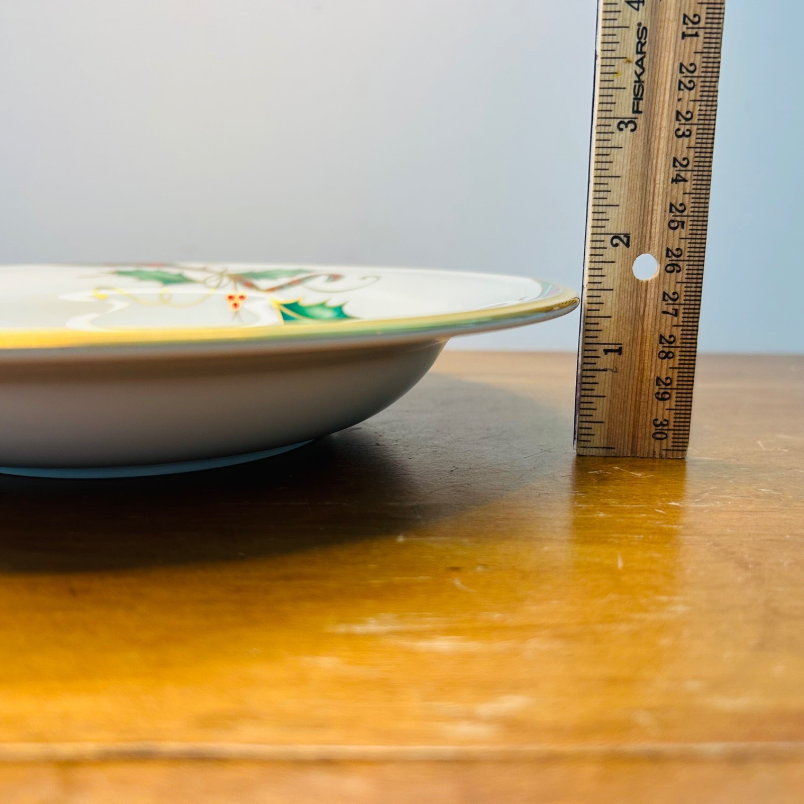Lenox Holiday Nouveau Ivory Gold Pasta Bowl Wide Rim Holly Ribbon Christmas