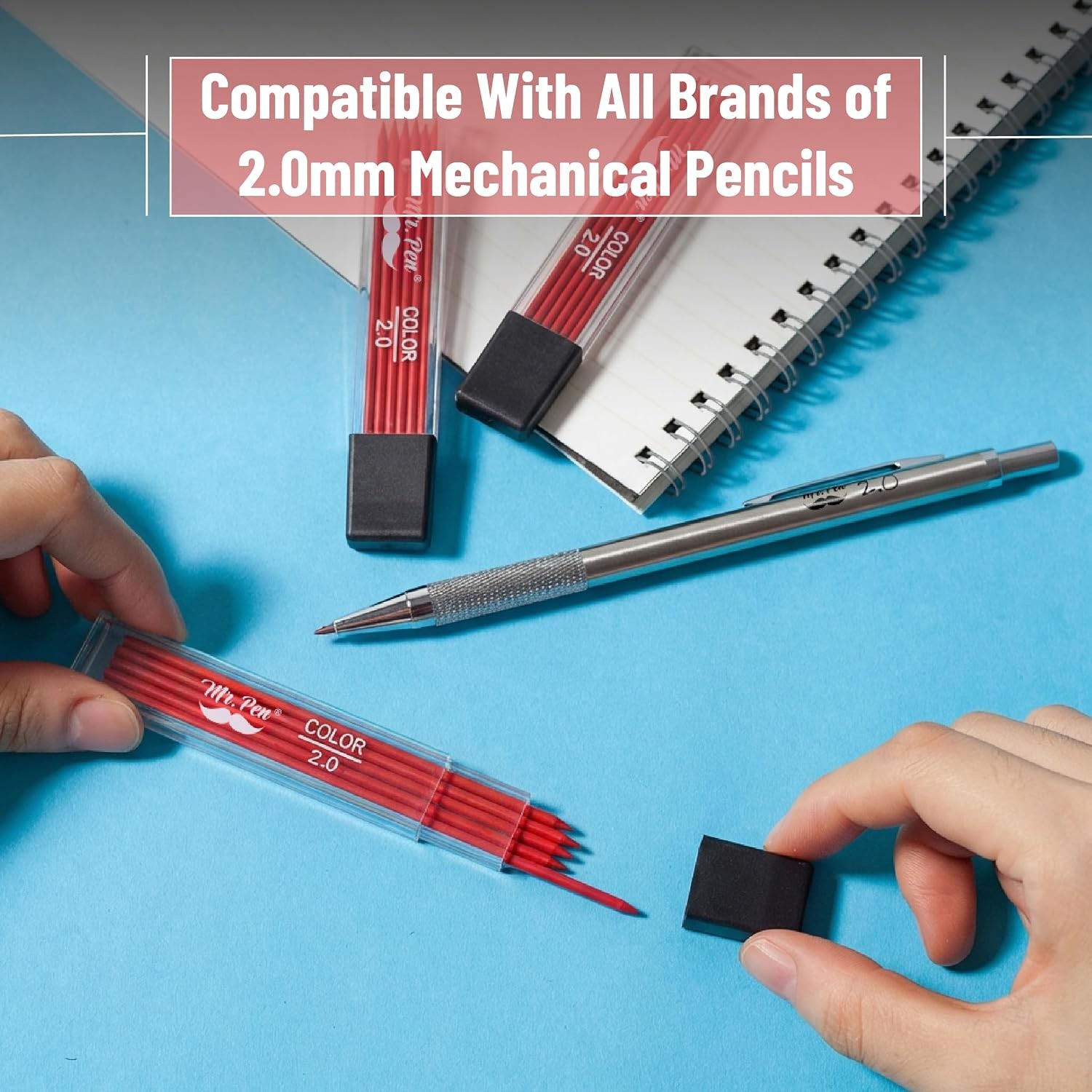 Mr. Pen- 2.0 mm Lead Refills, 48 Pack (12 per Tube), Cherry Red | 90 mm Length,
