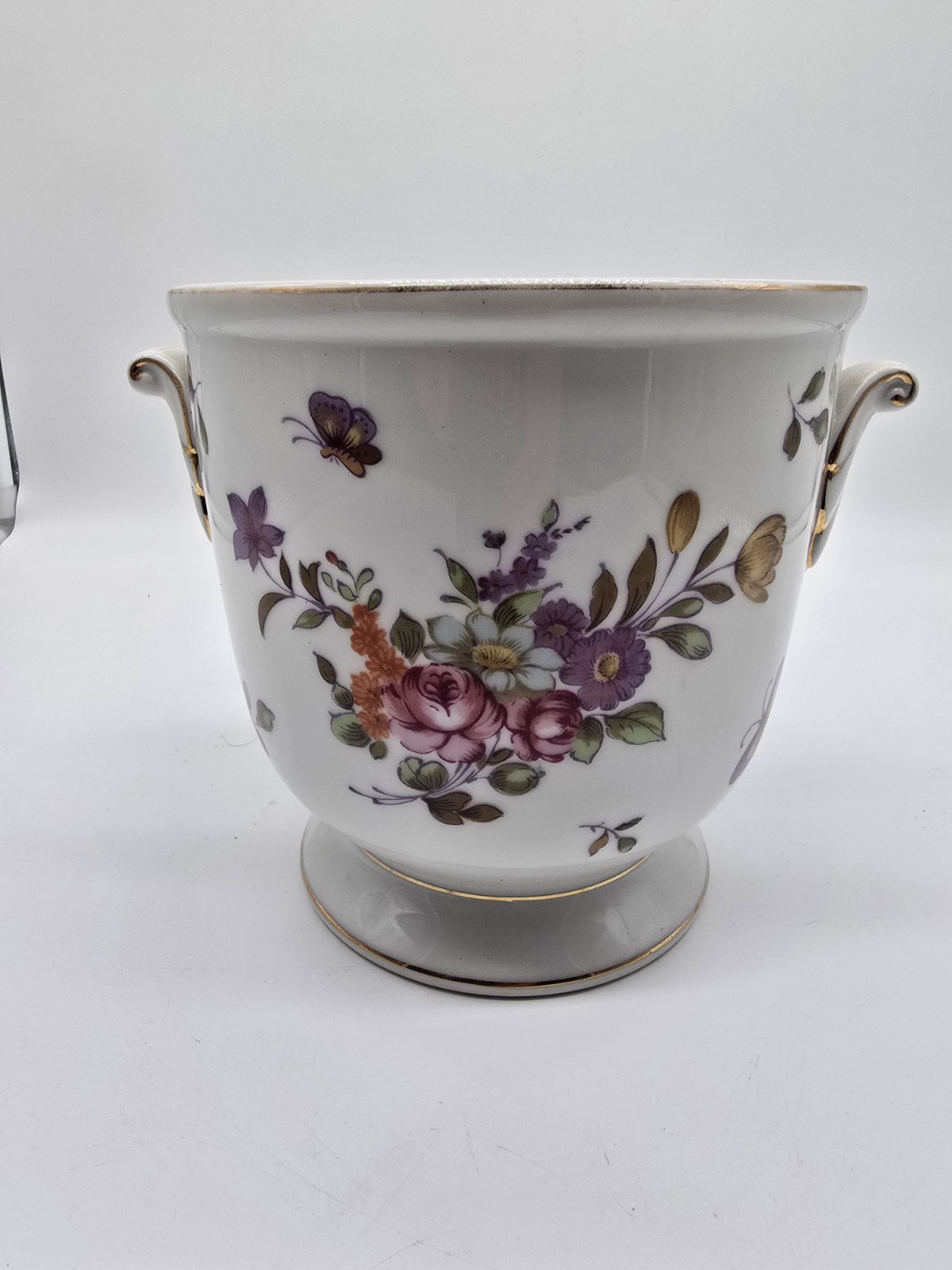Vintage Andrea By Sadek Floral Butterfly Porcelain Handle Planter Cachepot Japan