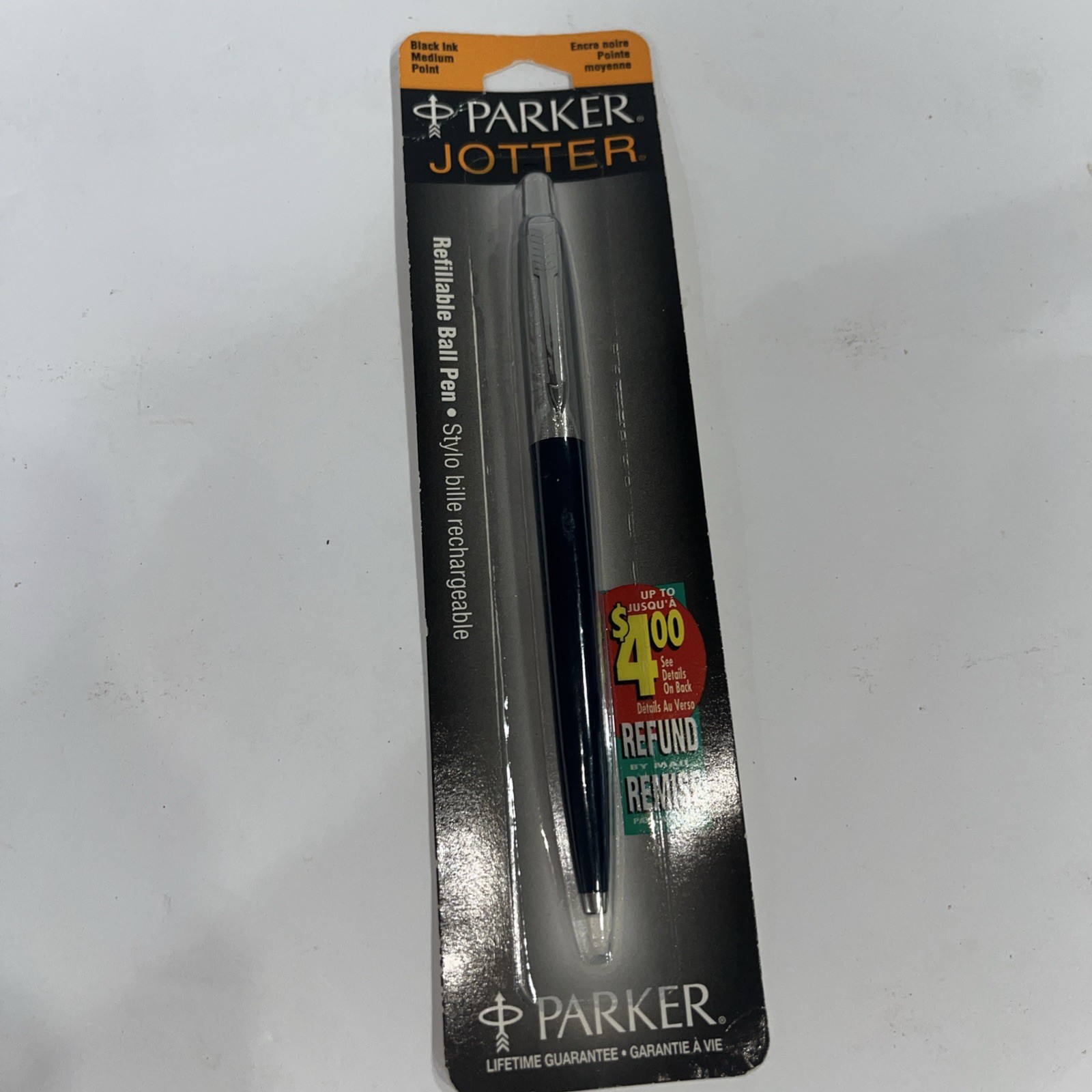VTG Deadstock Steel CHROME 90s PARKER JOTTER BLACK INK Medium Ballpoint Pen USA