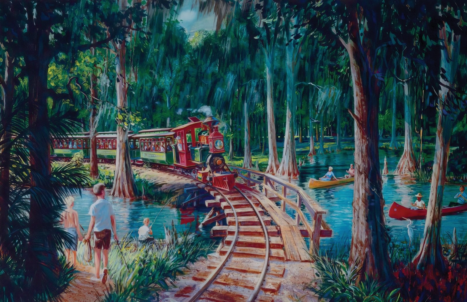 Disney Watercolor Fort Wilderness Campground Resort Camp Railroad Walt Disney Wo