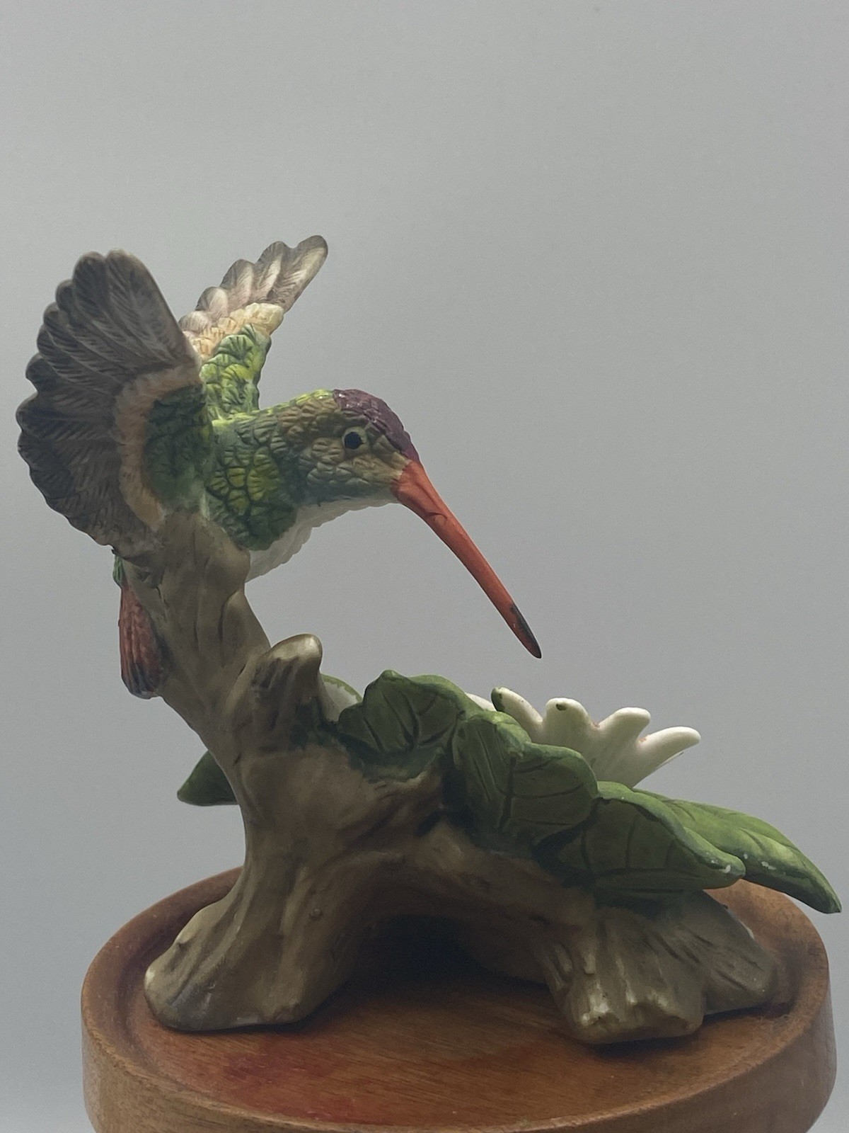 Porcelain Hummingbird In Flight Feeding On Flowers Figurine Nature Bird Watching